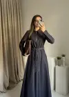 Denim Maxi Boy Kuşaklı Elbise