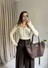 Ekru Çıtçıtlı Triko Premium Kazak