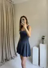 Füme İçi Şortlu Cepli Elbise - Mayo