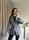 Gri Tüy Detaylı Kaşe Kaban
