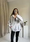 Gri Unısex Basic Kapüşonlu Hırka