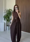 Kahve Bubble Kumaş Şalvar Takım