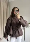 Kahve Dik Yaka Trençkot