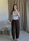 Kahve Keten Yıkamalı Balon Pantolon