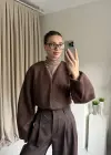 Kahve Orkide Kumaş Crop Ceket