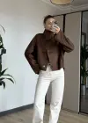 Kahve Süet Dik Yaka Trençkot