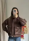 Kahverengi Süet Cepli Ceket