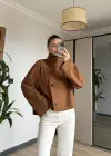 Kiremit Süet Dik Yaka Trençkot