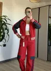 Kırmızı Ribana Detaylı Marka Takım