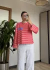 Kırmızı Viral Çizgili Bluz