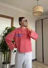 Kırmızı Viral Çizgili Bluz