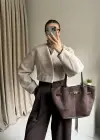 Krem Orkide Kumaş Crop Ceket