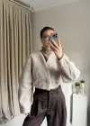 Krem Orkide Kumaş Crop Ceket