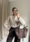 Krem Orkide Kumaş Crop Ceket