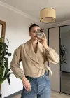 Krem Yan Kemerli Ceket