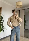 Krem Yan Kemerli Ceket