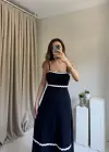 Lacivert Biye Geçişli Elbise