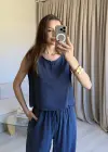 Lacivert Tencel Kalın Askılı Takım