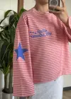 Pembe Yıldızlı Viral Çizgili Bluz