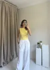 Sarı Kolsuz Yan Büzgülü Bluz