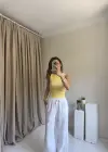 Sarı Kolsuz Yan Büzgülü Bluz