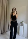 Siyah Düğmeli Pantolon Yelek Takım