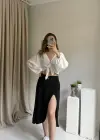 Siyah İçi Şortlu Asimetrik Kesim Etek