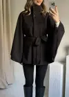 Siyah Kaşe Dik Yaka Panço