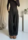 Siyah Muadil Çift Pileli Pantolon