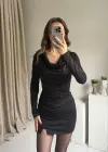 Siyah Şal Yaka Büzgülü Bluz