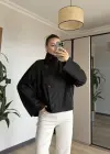 Siyah Süet Dik Yaka Trençkot