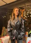 Siyah Tasarım Kuşaklı Deri Ceket