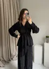 Siyah Taşlı Kuşak Detaylı Takım