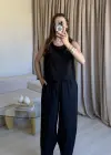 Siyah Tencel Kalın Askılı Takım
