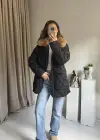 Siyah Yakası Kürklü Kapitone Mont
