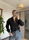 Siyah Yan Kemerli Ceket