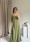 Yeşil Ayarlanabilir Askı Gofre Elbise
