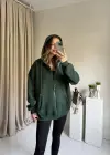 Yeşil Unısex Basic Kapüşonlu Hırka