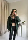 Yeşil Unısex Basic Kapüşonlu Hırka