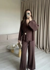 Kahve Broşlu Pantolon Takım