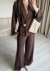 Kahve Broşlu Pantolon Takım