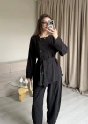 Siyah Düğmeli Şalvar Pantolon Takım