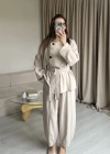 Bej Düğmeli Şalvar Pantolon Takım