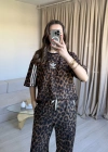 Çizgi Detaylı Leopar Eşofman Takımı
