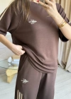 Kahve Yan Şeritli Marka Eşofman Takım