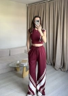 Bordo Crop Sıfır Kol Eşofman Takım