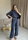 İndigo Yarasa Kol Bluz Pantolon Takım