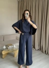 İndigo Yarasa Kol Bluz Pantolon Takım