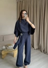 İndigo Yarasa Kol Bluz Pantolon Takım