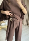 Kahve Yarasa Kol Bluz Pantolon Takım